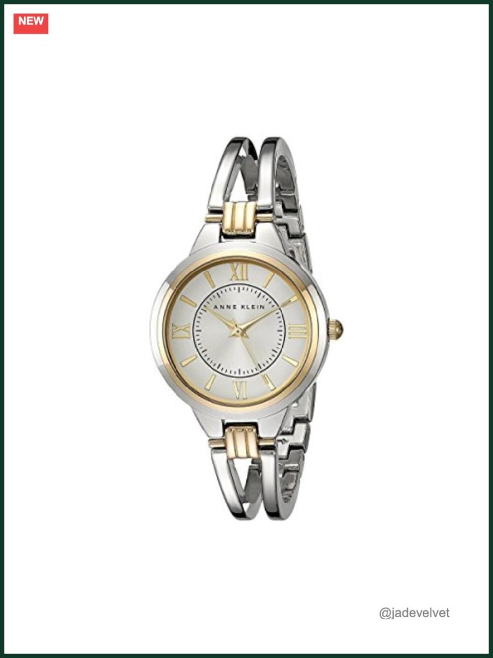 Two-Tone Open Bangle Dress Watch with Mineral Crystal & Jewelry Clasp